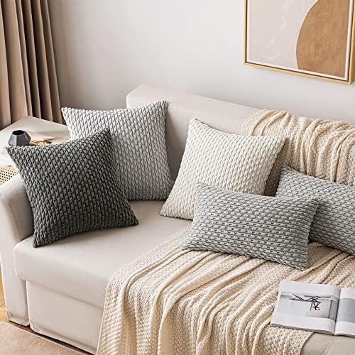 MIULEE Decorative Throw Pillow Covers 18x18 Dark Grey Textured Corduroy - Image 4