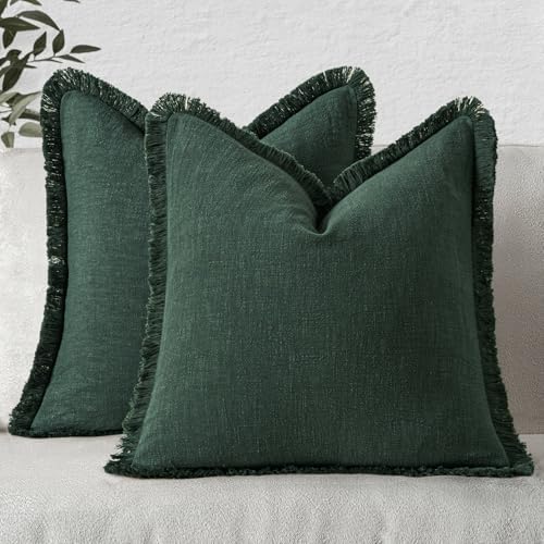 MIULEE Linen Fringe Decorative Euro Throw Pillow Covers Army Green 22x22 by MIULEE