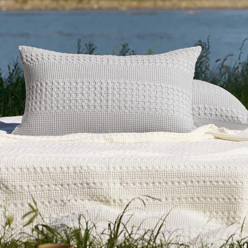 PHF Cotton Waffle Pillow Shams King Size 20" x 36", Light Grey, No Insert - Image 6