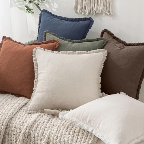 MIULEE Boho Linen Fringe Decorative Fall Pillow Covers Reddish Brown 20x20 - Image 6