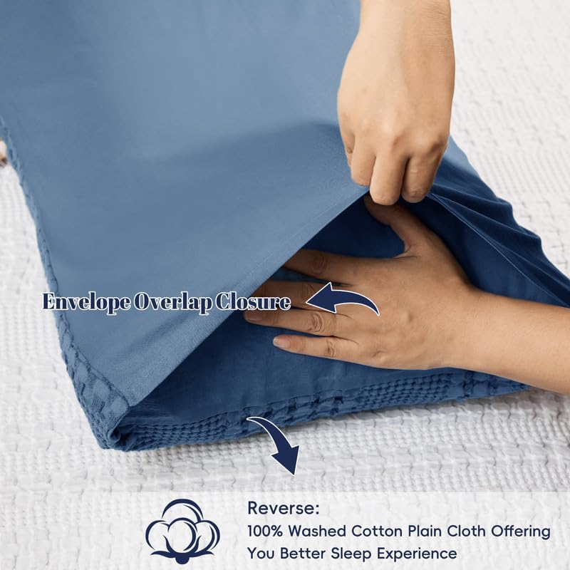 PHF Cotton Waffle Pillow Shams Queen Size 20" x 30", Denim Blue, No Insert - Image 4