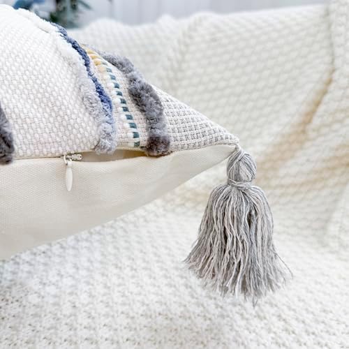 NUYECY Boho Throw Pillow Covers 16x16 Aesthetic Neutral Boucle Couch Pillow - Image 4