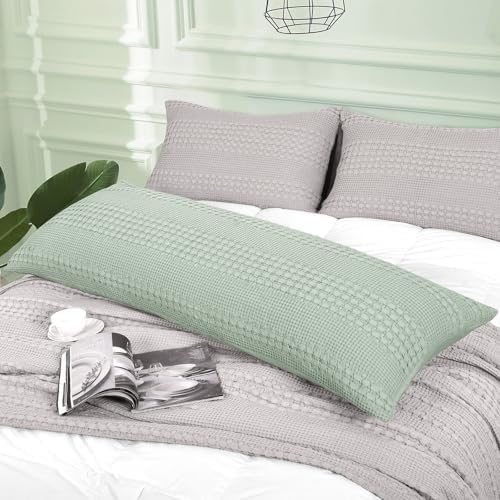 PHF Cotton Waffle Body Pillowcase 20" x 54", Mint Green, No Insert - Image 2