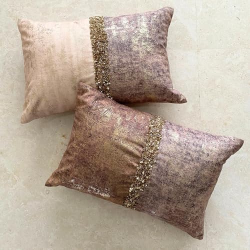 The HomeCentric Decorative Oblong Pillow Cover Ivory & Gold, Sequins Embroidered - Image 5