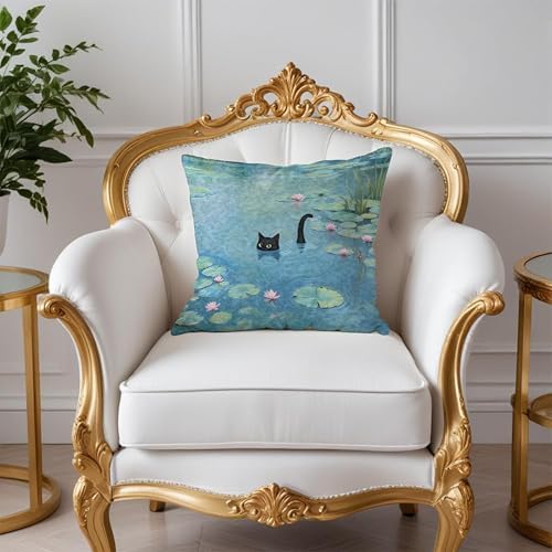 Black Cat Art Painting Throw Pillow Covers 18x18, Aesthetic Black Cat Decor - Image 2