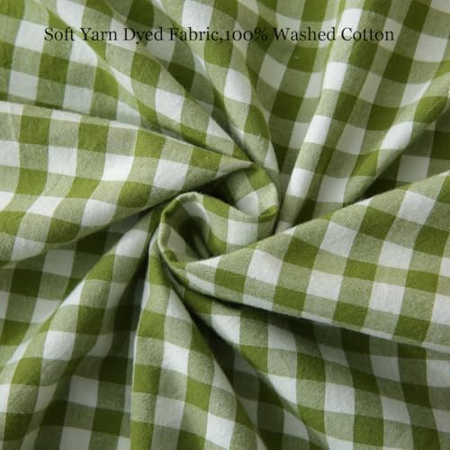 Silnuo Olive Green/White Gingham Plaid Ruffle Throw Pillow Covers 20"x20" - Image 6
