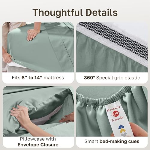California Design Den 100% Organic Cotton XL Twin Sheets, Sage Green - Image 4