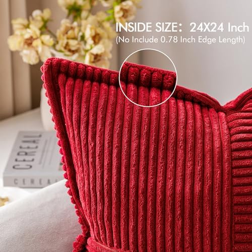 MIULEE Decorative Euro Sham Throw Pillow Covers 24x24 Inch Red 2 Pack - Image 4