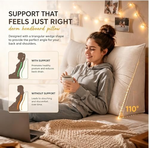 BLOWEST Dorm Headboard Pillow Twin XL Dorm Bed Wedge Cushion, No Nail College - Image 3
