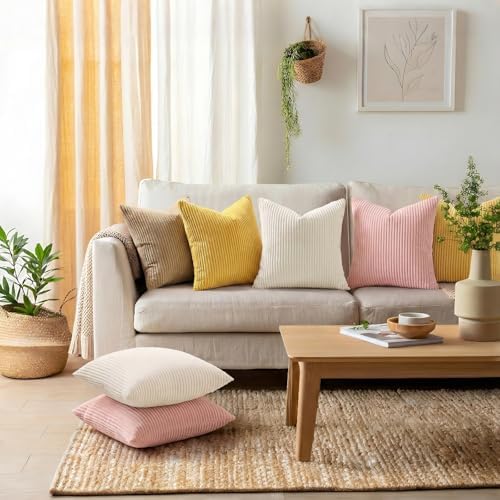 Mecatny Corduroy Fall Throw Pillow Covers 26x26 Set of 2 Cream White - Image 2