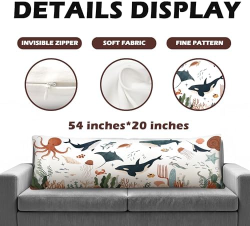 Coastal Beach Animal 20x54 Body Pillow Cover, Ocean Nursery Decor, Marine Life - Image 2