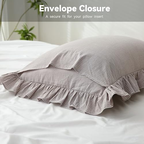Gingham Pillow Shams 20x26, Ruffle Trim - Image 6