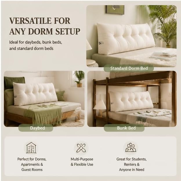 Dorm Headboard Pillow Twin XL Dorm Bed Wedge Cushion, No Nail College Dorm Room - Image 3