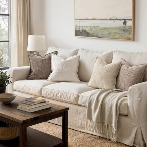 MIULEE Slubby Textured Decorative Euro Throw Pillow Covers Oatmeal 24x24 - Image 6