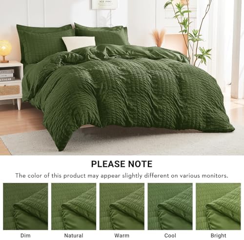 HYMOKEGE Olive Green King Size Comforter Set Seersucker 7 Pieces, All Season - Image 6