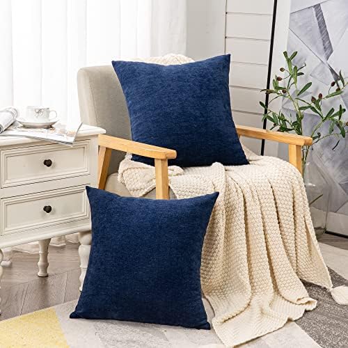 GAWAMAY Navy Blue Chenille Throw Pillow Covers 24x24 Set of 2 - Image 4
