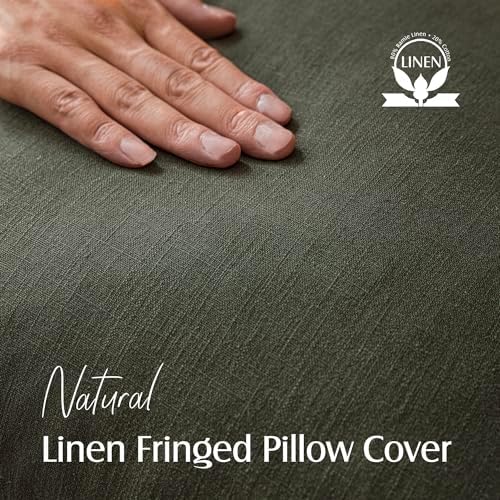 Foindtower Boho Linen Fringe Lumbar Throw Pillow Covers 12×24 Dark Green - Image 2