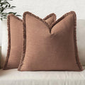 MIULEE Boho Linen Fringe Decorative Fall Throw Pillow Covers Brick 18x18 by MIULEE