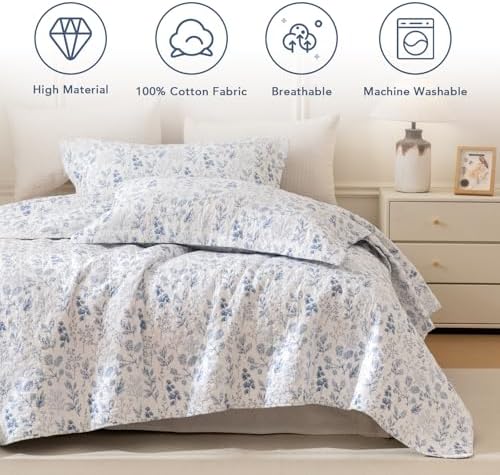 Lady Ann Pillow Shams Standard Size 20x26, 2-Piece Blue and White Floral & - Image 5