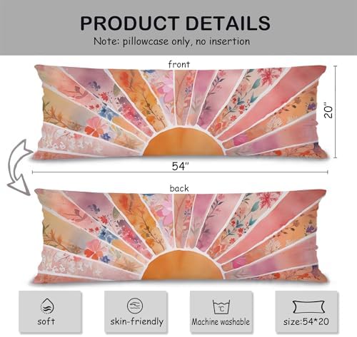 Abstract Boho Orange Sunrise 20x54 Body Pillow Cover Case, Mid Century - Image 2