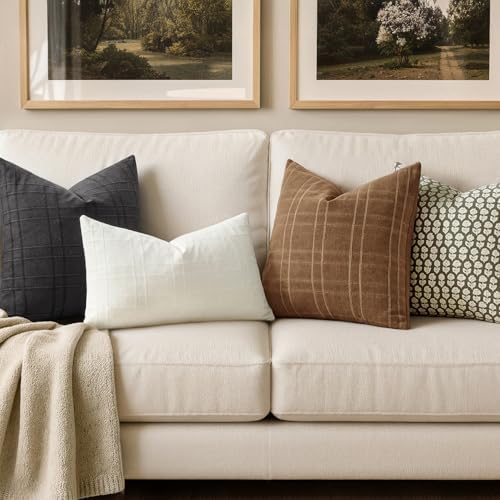 MIULEE Linen Plaid Pillow Covers Fall Decorative 18x18 Camel Brown - Image 3