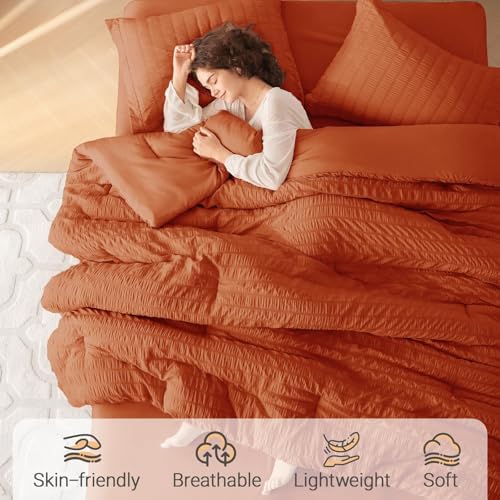 MUXHOMO 5 Pieces Twin XL Comforter Set, Seersucker Bed in a Bag Twin XL Size - Image 2