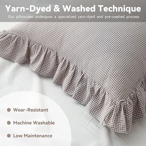 Gingham Pillow Shams 20x26, Ruffle Trim - Image 4