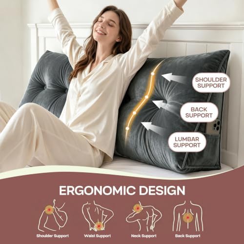 Wedge Headboard Pillow for Back Support, Removable Cover - Image 2