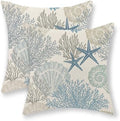 Nautical Coastal Pillow Covers 20x20 Set of 2 Blue Beach Themed Ocean Seashell by GOLIANDA