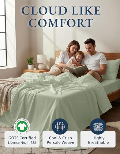 LANE LINEN Twin XL Sheets 100% Organic Cotton 3pc Percale Cooling - Image 2