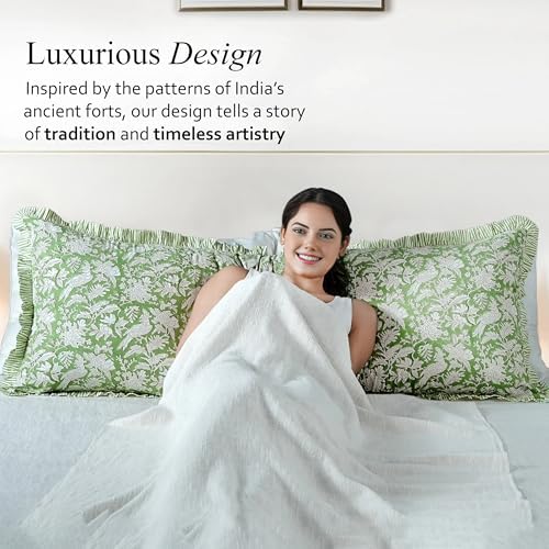 CPC Block Print Olive Green Ruffle Cotton Lumbar Pillow Cover 20x54 inch - Image 6