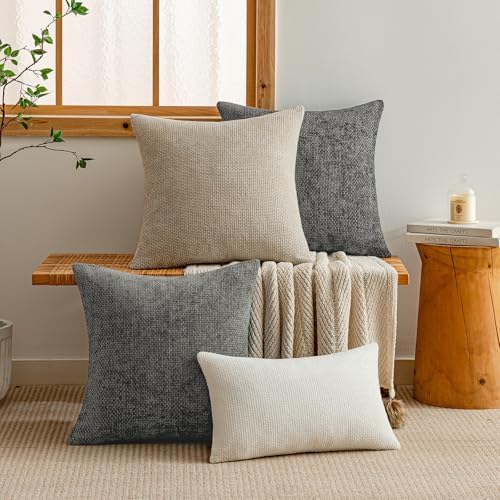 a moment Dark Gray Chenille Throw Pillow Covers 16x16 Inch Pack of 2 Modern - Image 6
