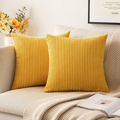 MIULEE Soft Corduroy Throw Pillow Covers Set of 2 18x18 Mustard Yellow by MIULEE