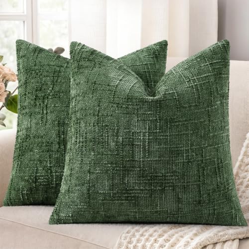 decorUhome Textured Chenille Throw Pillow Covers 24x24 Set of 2 Emerald by decorUhome