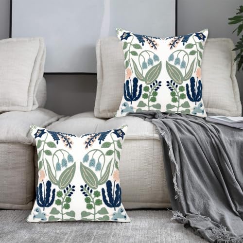 Alysheer Floral Embroidered Throw Pillow Cover 20"x 20" Set of 2 Blue Green - Image 4