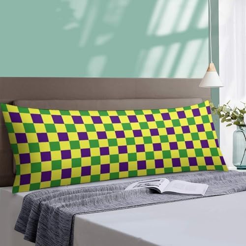 Mardi Gras Plaid Body Pillow Pillowcase Purple Yellow Green Checkered Long Body - Image 5