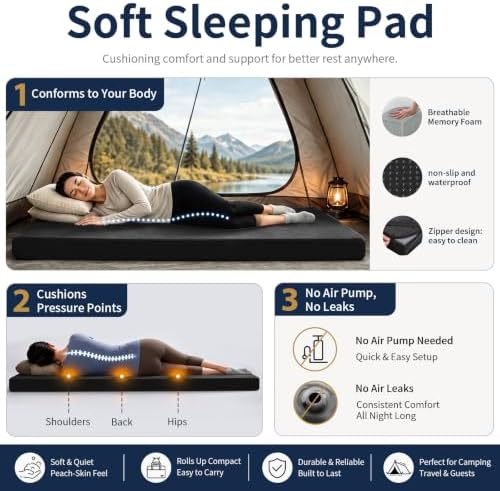 CYMULA Memory Foam Camping Mattress Pad, Sleeping Pad - Image 2