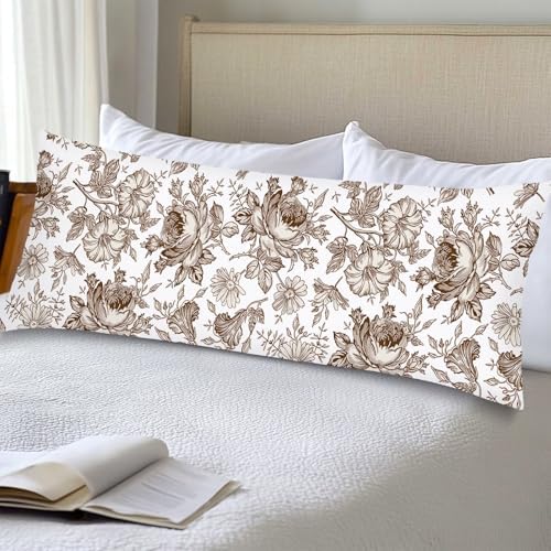 Brown and White Porcelain Floral Body Pillow Cover 20x54 Long Pillow Case - Image 2