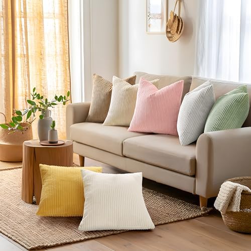 Mecatny Corduroy Decorative Throw Pillow Covers 18x18 Set of 2 Sage Green - Image 6