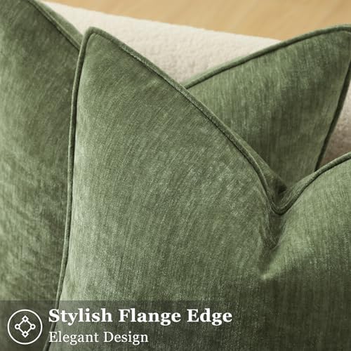 decorUhome Chenille Olive Green Velvet Throw Pillow Covers 18x18 Set of 2 - Image 2