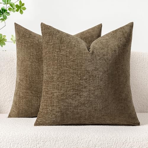 MIULEE Soft Chenille Fall Throw Pillow Covers Coffee 18x18 Inch Pack of 2 by MIULEE