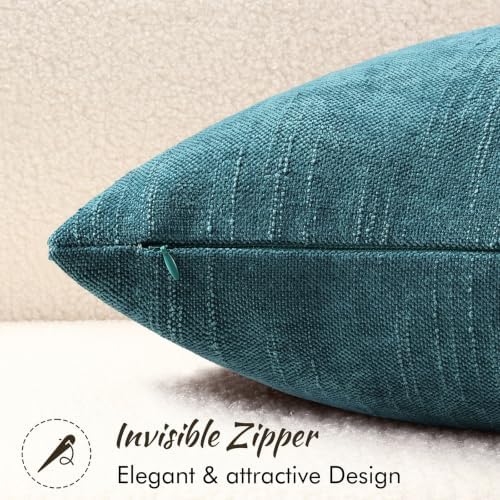 decorUhome Chenille Throw Pillow Covers 26x26 Set of 2, Dark Teal - Image 3