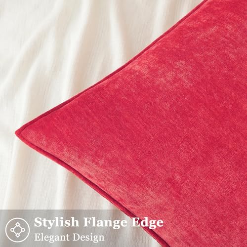 decorUhome Chenille Red Velvet Throw Pillow Covers 22x22 Set of 2 - Image 3