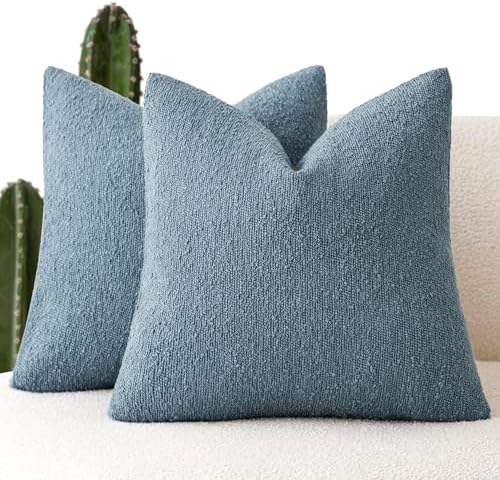 Foindtower Decorative Textured Boucle Throw Pillow Covers 18x18 Misty Blue by Foindtower