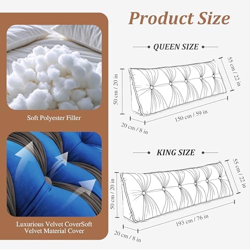 Daneey Headboard Pillow Queen, Triangular Wedge Pillow Headboard, Wedge - Image 5