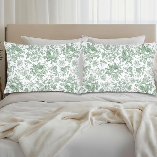 Sage Green and White Porcelain Floral Throw Pillow Cases Queen Size Set of 2 - Image 4