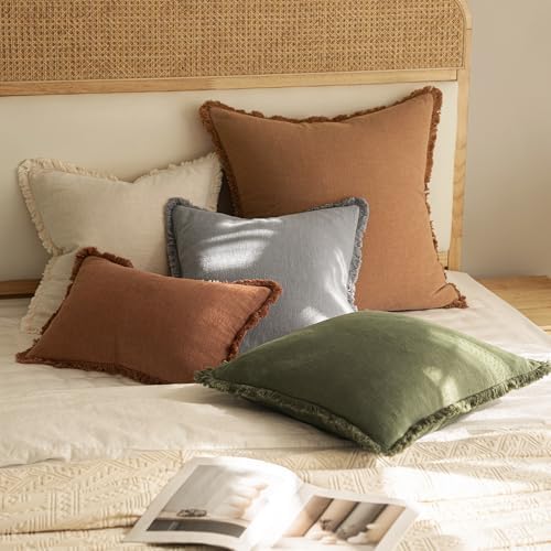 MIULEE Linen Fringe Decorative Euro Throw Pillow Covers Light Grey 24x24 - Image 5