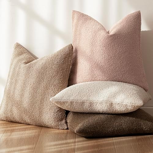 Foindtower Decorative Textured Boucle Throw Pillow Covers 22x22 Light Pink - Image 6
