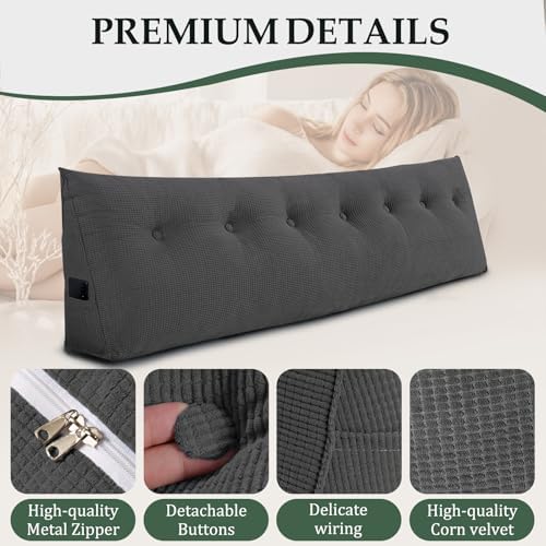 Headboard Pillow King, Wall Backrest Wedge Pillow Headboard, Dark Gray - Image 5