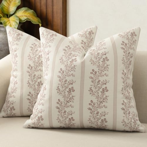 Vintage Throw Pillow Covers 22x22 Set of 2, Striped Floral Pillow Cover by DKwizme